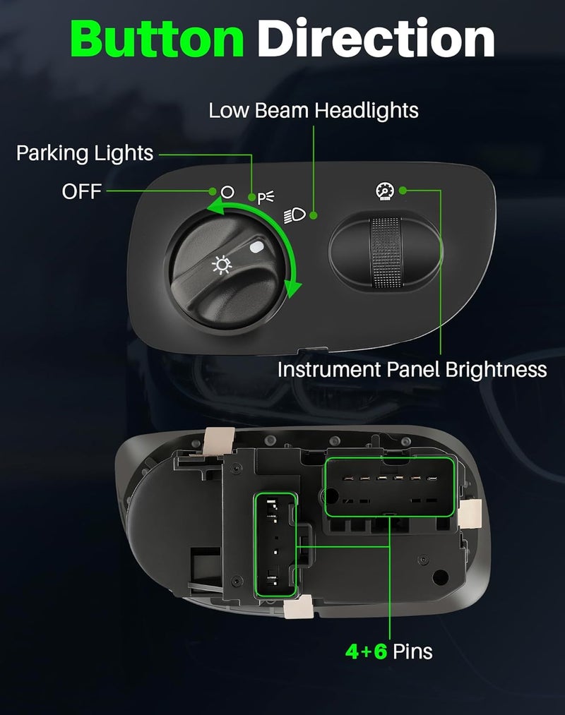 Dacall Headlight Dimmer Switch Compatible with Ford Expedition (2000-2002), F-150 (2000-2003), 2004 F-150 Heritage (No Fog Light Function), Replaces DS-1374, YL3Z11654AAA, YL3Z11654AAB, 1S2669 - Image 3